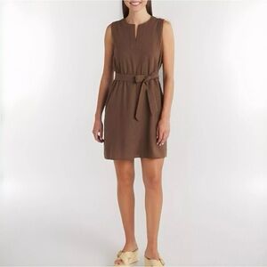 NEW GILLI Blessing Tie-Waist Linen Dress Brown Size Large NWT